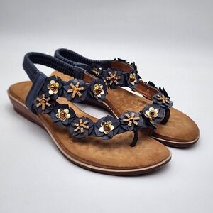 Patrizia by Spring Step Women's 7.5/8 Rhinestone‎ Blue Floral Shoes Flats Sandal
